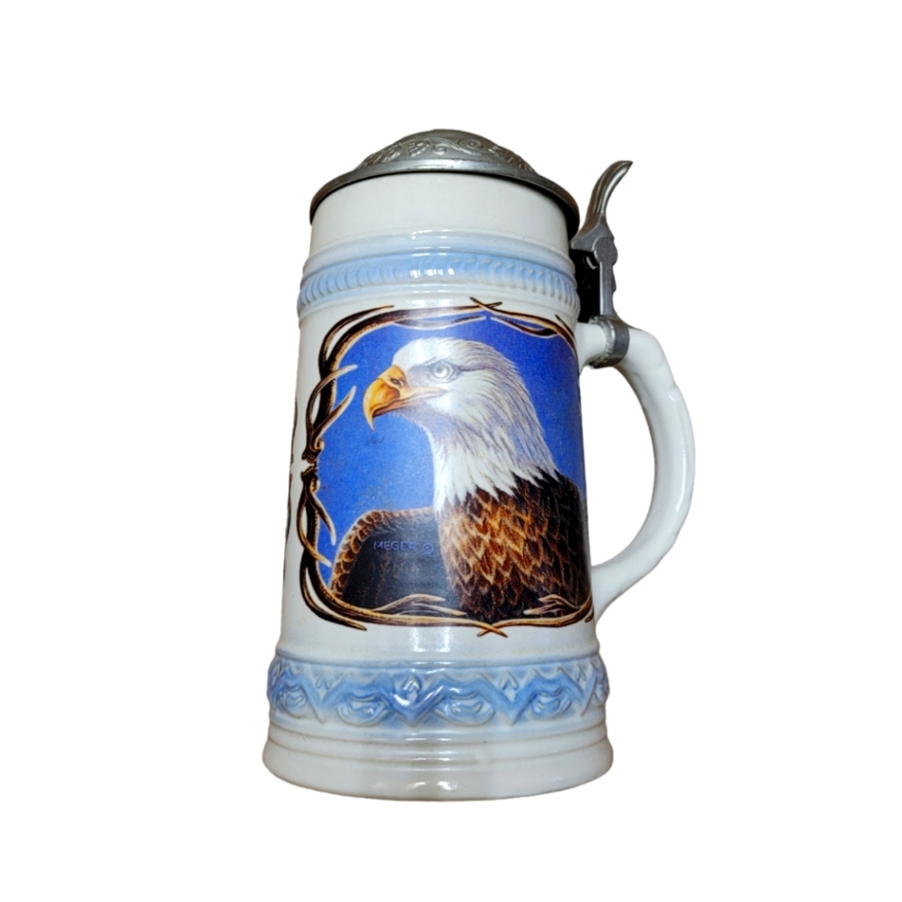 Vintage Gerz Germany Beer Stein w/ Lid 95% Zinn Bald Eagle by Meger